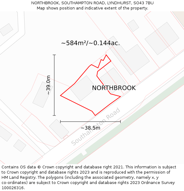 NORTHBROOK, SOUTHAMPTON ROAD, LYNDHURST, SO43 7BU: Plot and title map