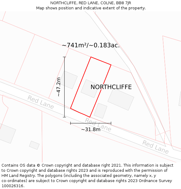 NORTHCLIFFE, RED LANE, COLNE, BB8 7JR: Plot and title map