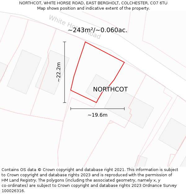 NORTHCOT, WHITE HORSE ROAD, EAST BERGHOLT, COLCHESTER, CO7 6TU: Plot and title map