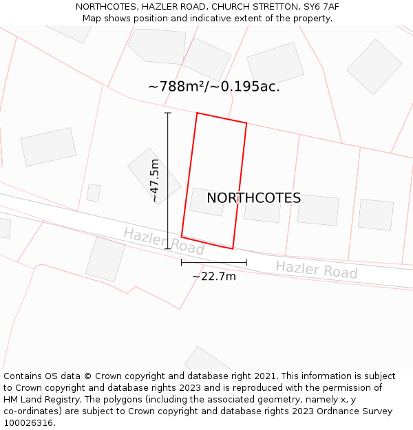 NORTHCOTES, HAZLER ROAD, CHURCH STRETTON, SY6 7AF: Plot and title map