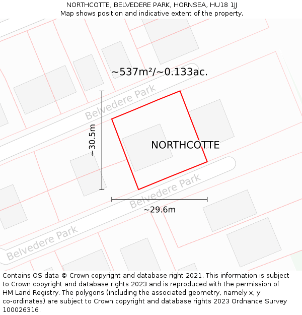 NORTHCOTTE, BELVEDERE PARK, HORNSEA, HU18 1JJ: Plot and title map