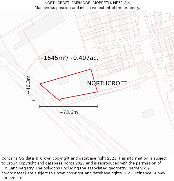 NORTHCROFT, FAIRMOOR, MORPETH, NE61 3JN: Plot and title map