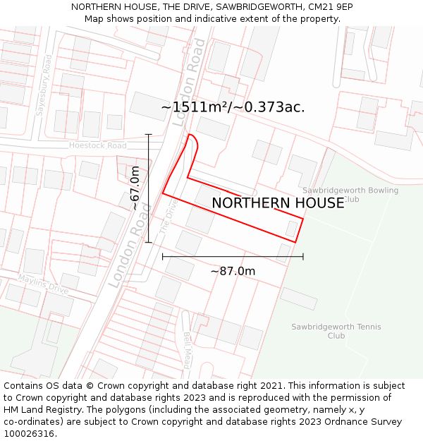NORTHERN HOUSE, THE DRIVE, SAWBRIDGEWORTH, CM21 9EP: Plot and title map