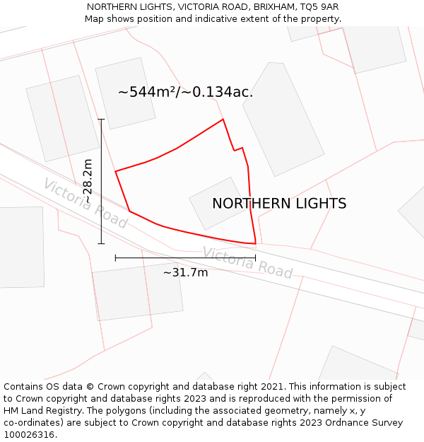 NORTHERN LIGHTS, VICTORIA ROAD, BRIXHAM, TQ5 9AR: Plot and title map