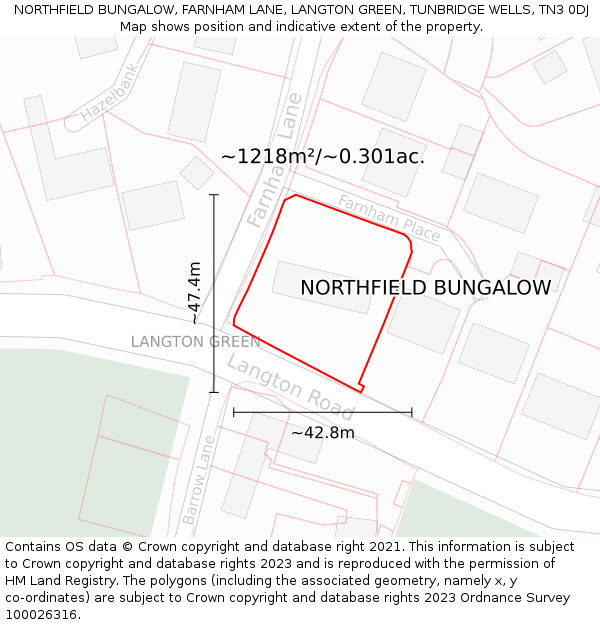 NORTHFIELD BUNGALOW, FARNHAM LANE, LANGTON GREEN, TUNBRIDGE WELLS, TN3 0DJ: Plot and title map