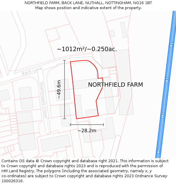 NORTHFIELD FARM, BACK LANE, NUTHALL, NOTTINGHAM, NG16 1BT: Plot and title map