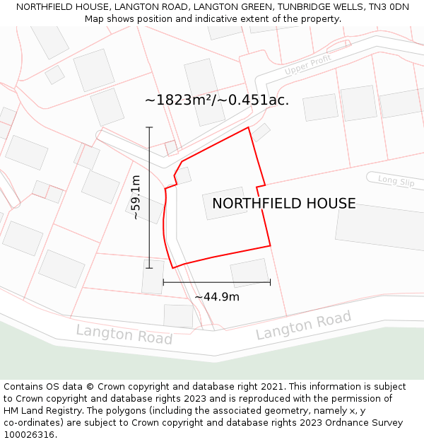 NORTHFIELD HOUSE, LANGTON ROAD, LANGTON GREEN, TUNBRIDGE WELLS, TN3 0DN: Plot and title map