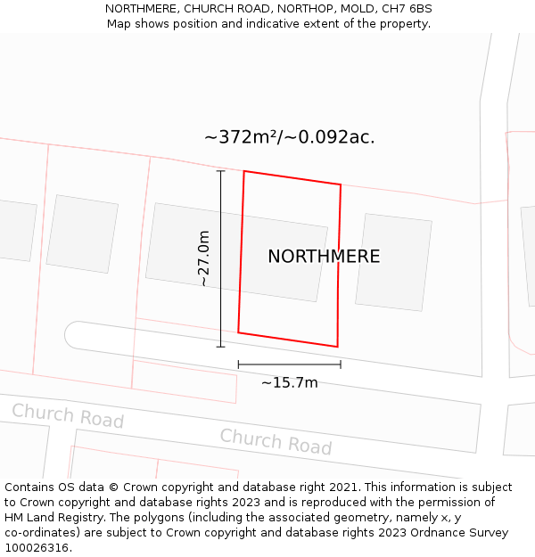 NORTHMERE, CHURCH ROAD, NORTHOP, MOLD, CH7 6BS: Plot and title map