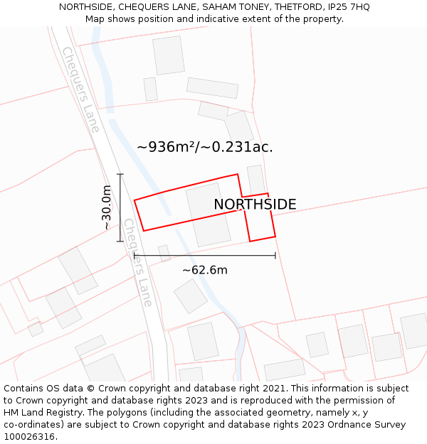 NORTHSIDE, CHEQUERS LANE, SAHAM TONEY, THETFORD, IP25 7HQ: Plot and title map