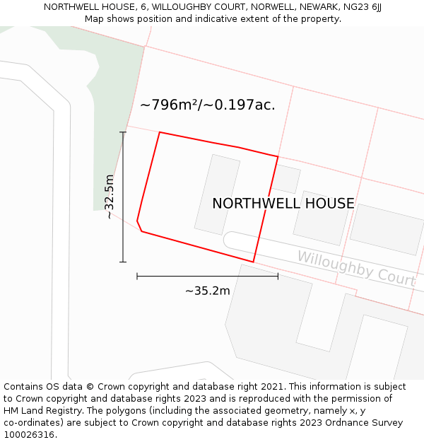 NORTHWELL HOUSE, 6, WILLOUGHBY COURT, NORWELL, NEWARK, NG23 6JJ: Plot and title map