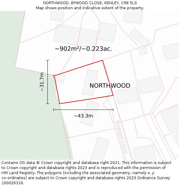 NORTHWOOD, BYWOOD CLOSE, KENLEY, CR8 5LS: Plot and title map