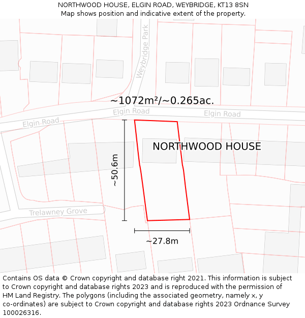 NORTHWOOD HOUSE, ELGIN ROAD, WEYBRIDGE, KT13 8SN: Plot and title map