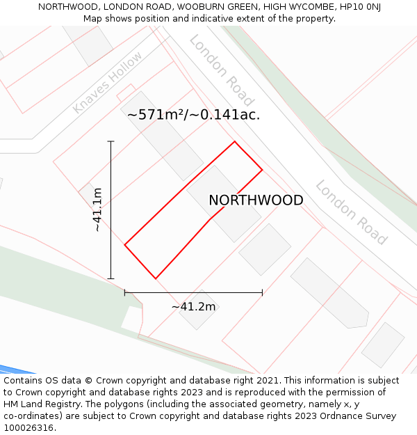 NORTHWOOD, LONDON ROAD, WOOBURN GREEN, HIGH WYCOMBE, HP10 0NJ: Plot and title map