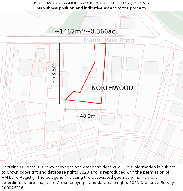 NORTHWOOD, MANOR PARK ROAD, CHISLEHURST, BR7 5PY: Plot and title map