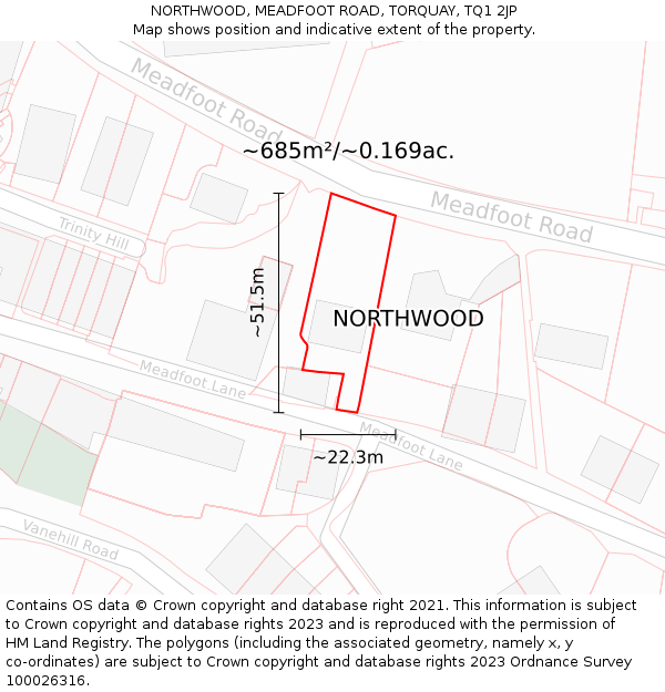 NORTHWOOD, MEADFOOT ROAD, TORQUAY, TQ1 2JP: Plot and title map