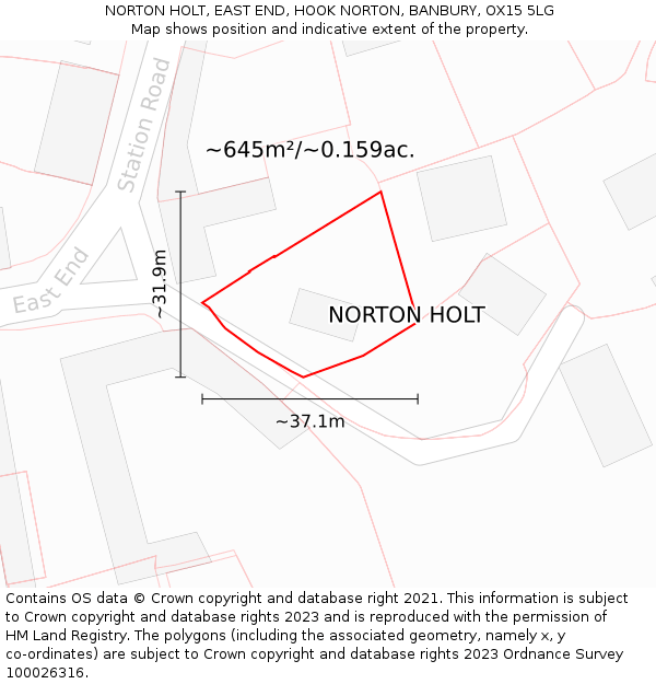 NORTON HOLT, EAST END, HOOK NORTON, BANBURY, OX15 5LG: Plot and title map