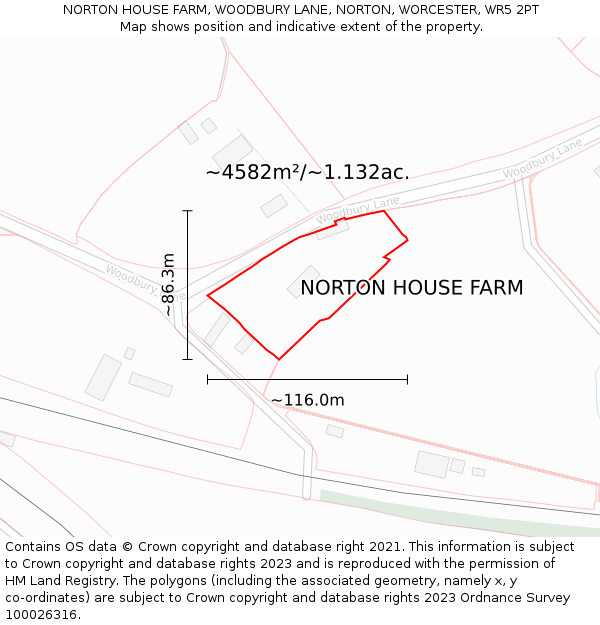 NORTON HOUSE FARM, WOODBURY LANE, NORTON, WORCESTER, WR5 2PT: Plot and title map