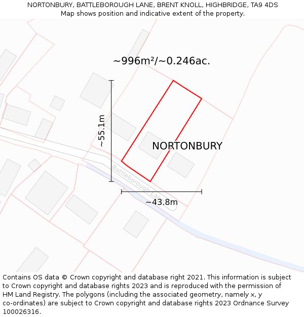 NORTONBURY, BATTLEBOROUGH LANE, BRENT KNOLL, HIGHBRIDGE, TA9 4DS: Plot and title map