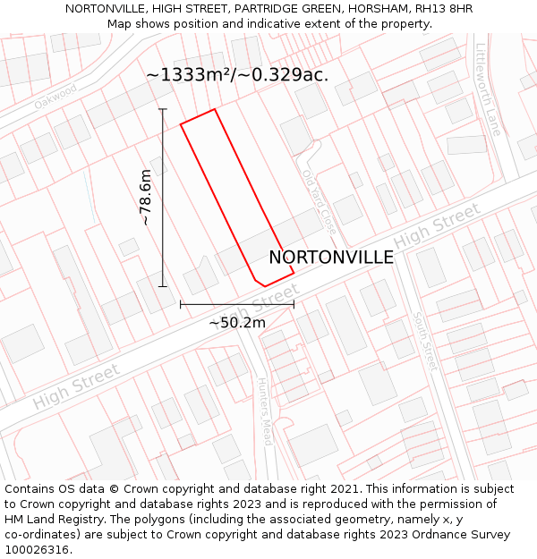 NORTONVILLE, HIGH STREET, PARTRIDGE GREEN, HORSHAM, RH13 8HR: Plot and title map
