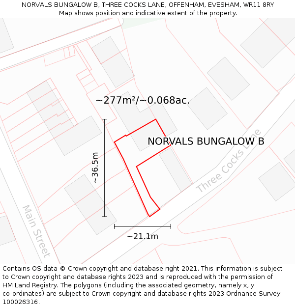 NORVALS BUNGALOW B, THREE COCKS LANE, OFFENHAM, EVESHAM, WR11 8RY: Plot and title map