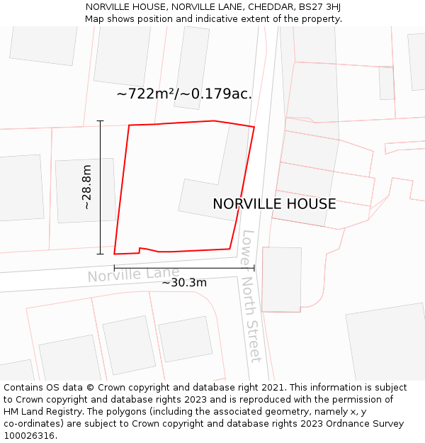 NORVILLE HOUSE, NORVILLE LANE, CHEDDAR, BS27 3HJ: Plot and title map