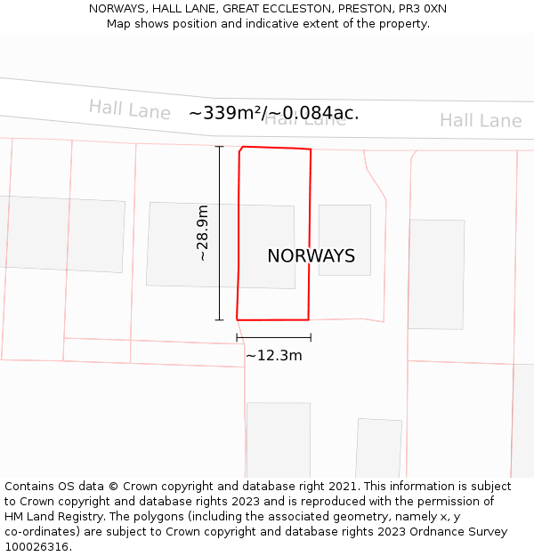 NORWAYS, HALL LANE, GREAT ECCLESTON, PRESTON, PR3 0XN: Plot and title map