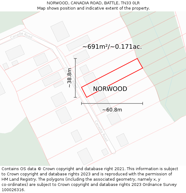 NORWOOD, CANADIA ROAD, BATTLE, TN33 0LR: Plot and title map