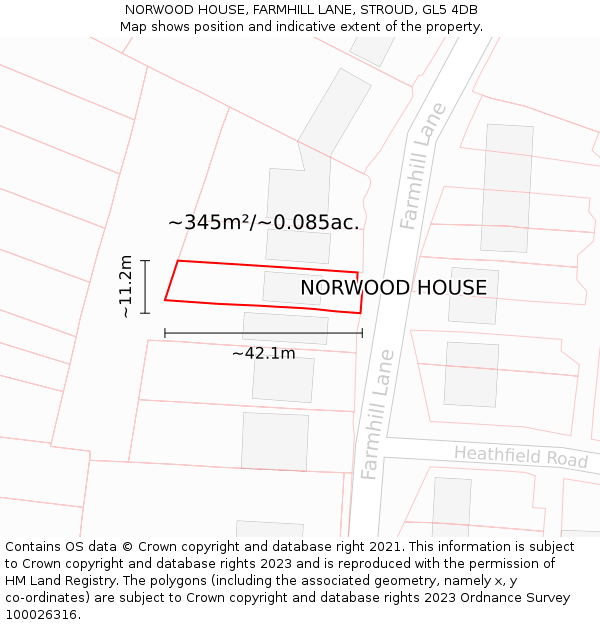 NORWOOD HOUSE, FARMHILL LANE, STROUD, GL5 4DB: Plot and title map