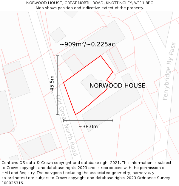 NORWOOD HOUSE, GREAT NORTH ROAD, KNOTTINGLEY, WF11 8PG: Plot and title map