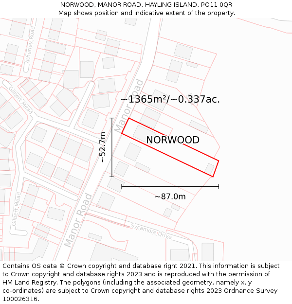 NORWOOD, MANOR ROAD, HAYLING ISLAND, PO11 0QR: Plot and title map