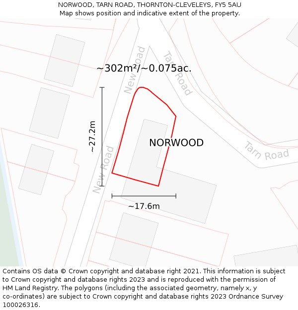 NORWOOD, TARN ROAD, THORNTON-CLEVELEYS, FY5 5AU: Plot and title map