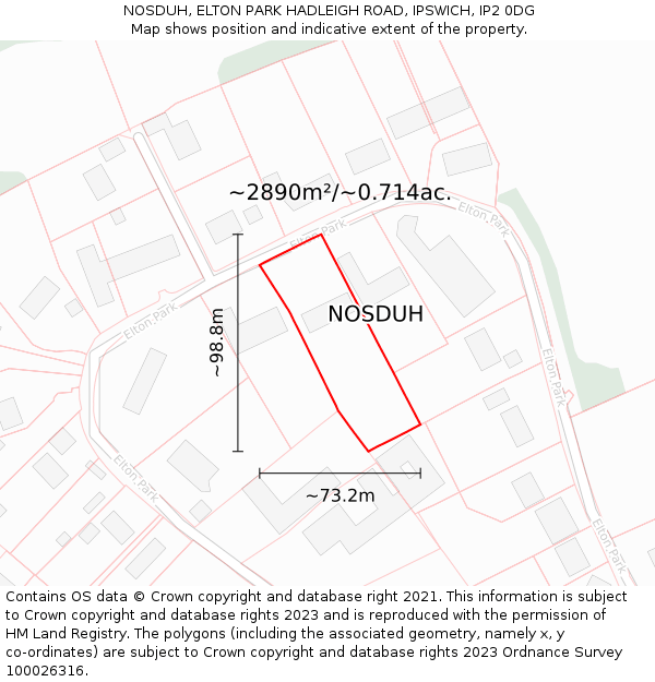 NOSDUH, ELTON PARK HADLEIGH ROAD, IPSWICH, IP2 0DG: Plot and title map