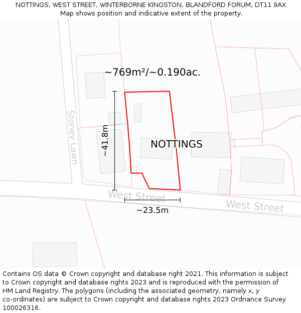 NOTTINGS, WEST STREET, WINTERBORNE KINGSTON, BLANDFORD FORUM, DT11 9AX: Plot and title map