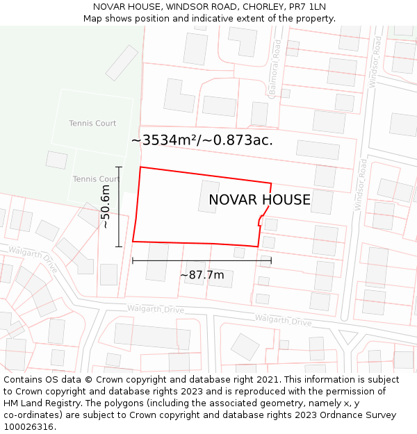 NOVAR HOUSE, WINDSOR ROAD, CHORLEY, PR7 1LN: Plot and title map