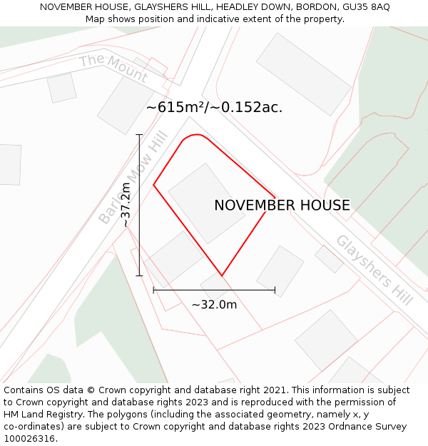NOVEMBER HOUSE, GLAYSHERS HILL, HEADLEY DOWN, BORDON, GU35 8AQ: Plot and title map