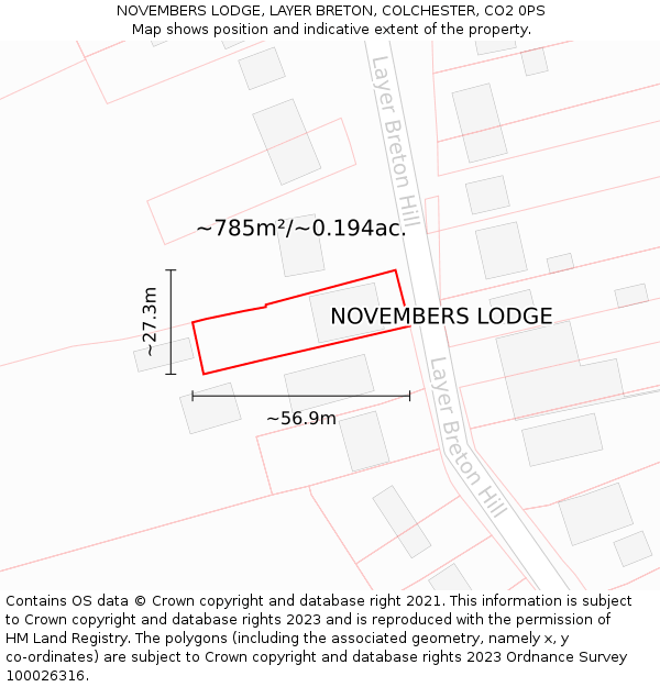 NOVEMBERS LODGE, LAYER BRETON, COLCHESTER, CO2 0PS: Plot and title map