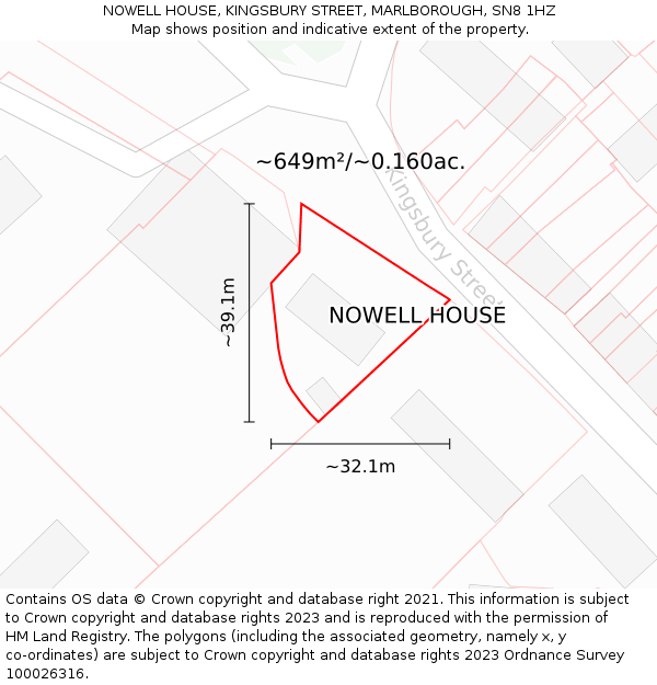 NOWELL HOUSE, KINGSBURY STREET, MARLBOROUGH, SN8 1HZ: Plot and title map