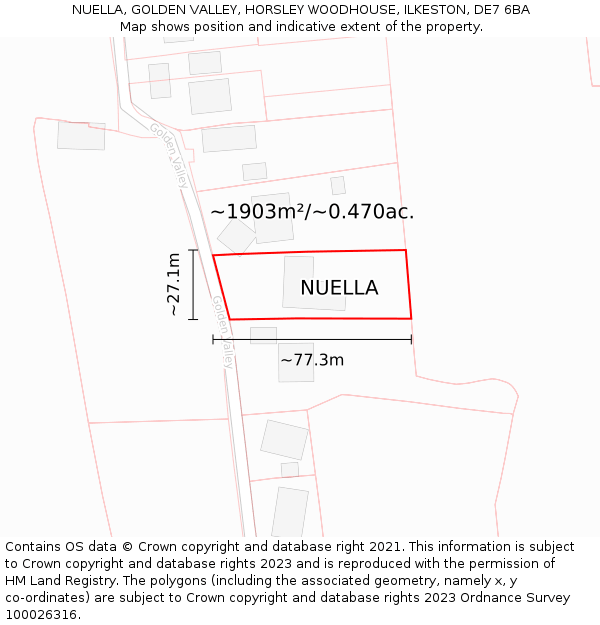 NUELLA, GOLDEN VALLEY, HORSLEY WOODHOUSE, ILKESTON, DE7 6BA: Plot and title map