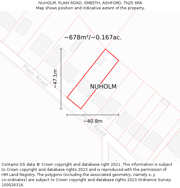 NUHOLM, PLAIN ROAD, SMEETH, ASHFORD, TN25 6RA: Plot and title map