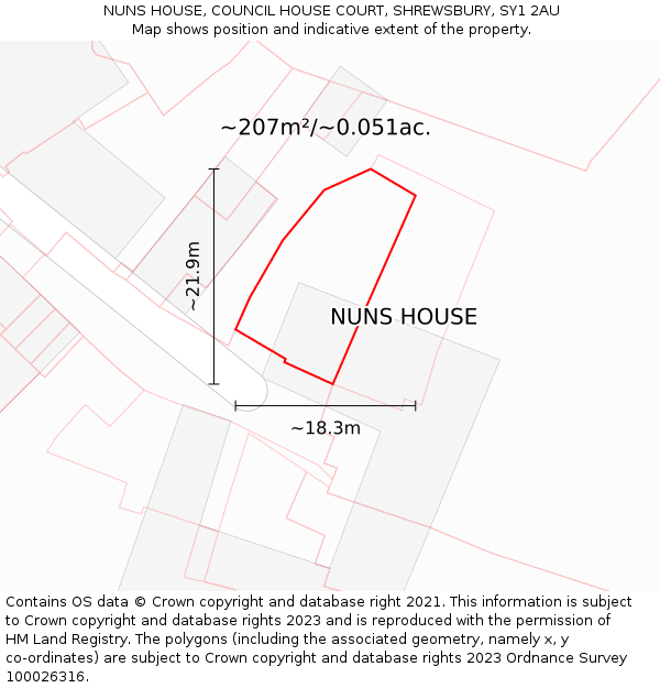 NUNS HOUSE, COUNCIL HOUSE COURT, SHREWSBURY, SY1 2AU: Plot and title map