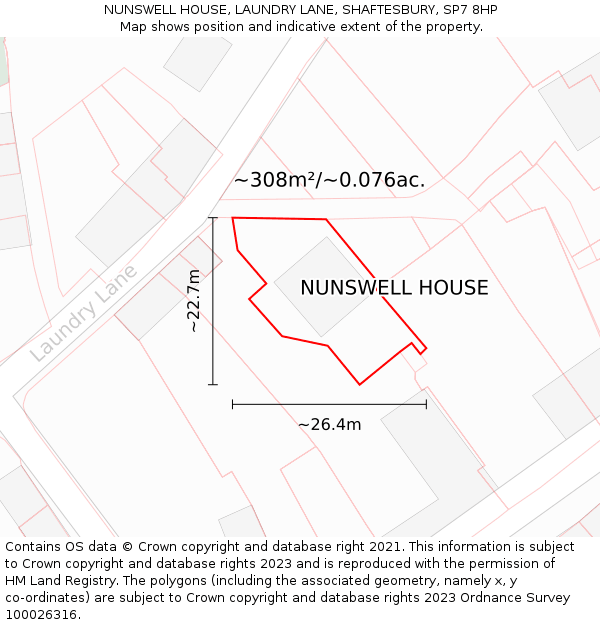 NUNSWELL HOUSE, LAUNDRY LANE, SHAFTESBURY, SP7 8HP: Plot and title map