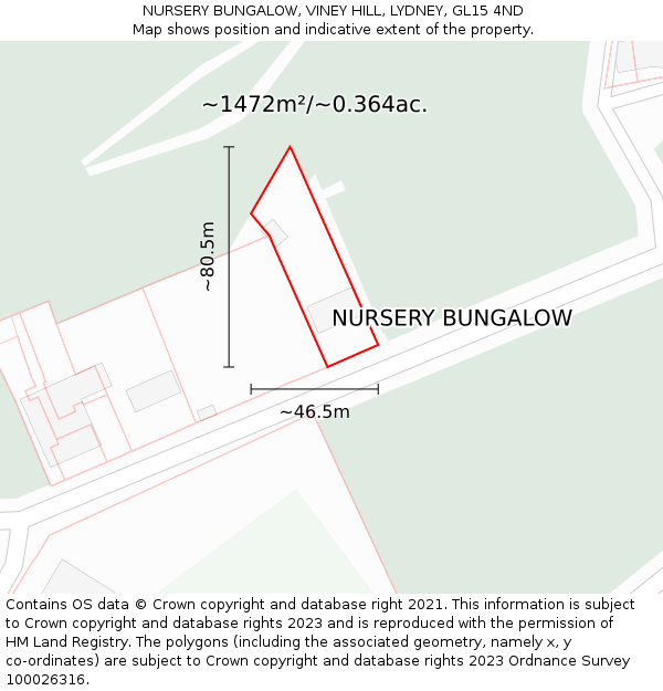 NURSERY BUNGALOW, VINEY HILL, LYDNEY, GL15 4ND: Plot and title map