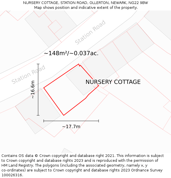 NURSERY COTTAGE, STATION ROAD, OLLERTON, NEWARK, NG22 9BW: Plot and title map