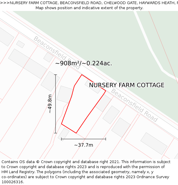 NURSERY FARM COTTAGE, BEACONSFIELD ROAD, CHELWOOD GATE, HAYWARDS HEATH, RH17 7LG: Plot and title map