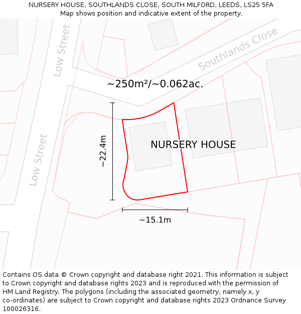 NURSERY HOUSE, SOUTHLANDS CLOSE, SOUTH MILFORD, LEEDS, LS25 5FA: Plot and title map