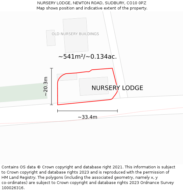 NURSERY LODGE, NEWTON ROAD, SUDBURY, CO10 0PZ: Plot and title map