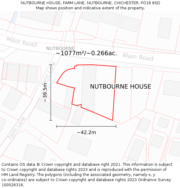 NUTBOURNE HOUSE, FARM LANE, NUTBOURNE, CHICHESTER, PO18 8SD: Plot and title map