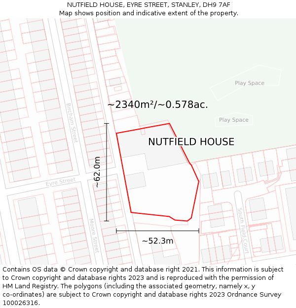 NUTFIELD HOUSE, EYRE STREET, STANLEY, DH9 7AF: Plot and title map