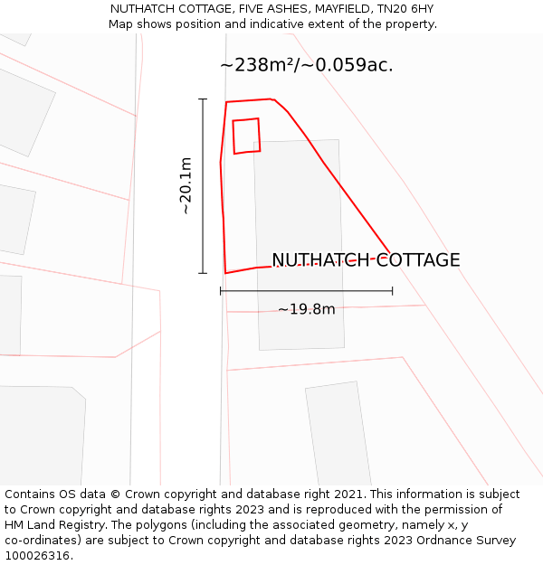 NUTHATCH COTTAGE, FIVE ASHES, MAYFIELD, TN20 6HY: Plot and title map