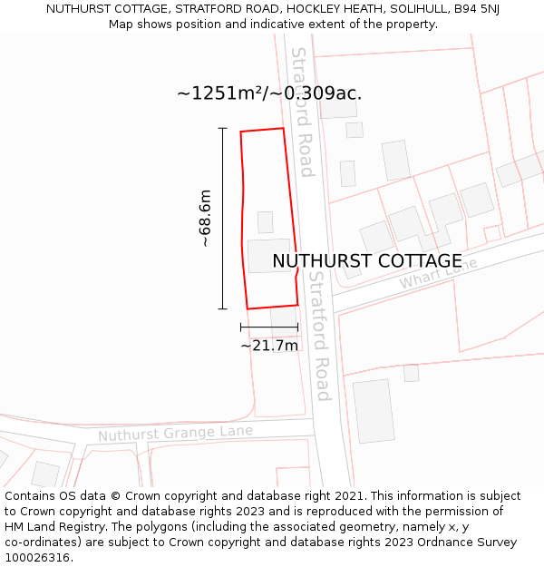 NUTHURST COTTAGE, STRATFORD ROAD, HOCKLEY HEATH, SOLIHULL, B94 5NJ: Plot and title map